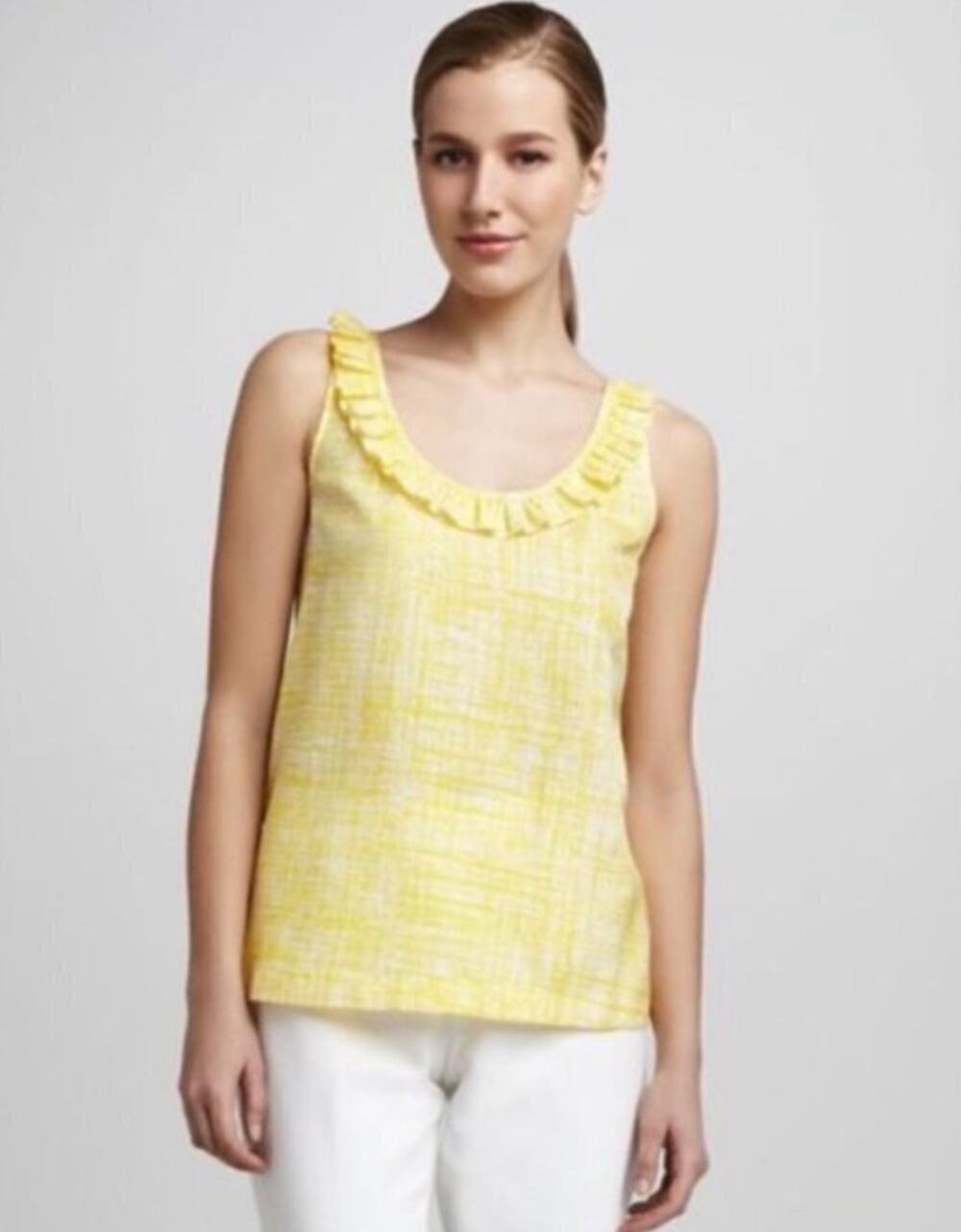 Kate Spade Maddie Silk Blouse Top Ruffled Sleeveless Geometric Preppy Yellow 8